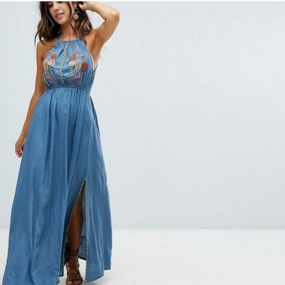 Anthropologie Dresses & Skirts - Raga Anthropologie Lucita blue Embroidered Boho  maxi dress